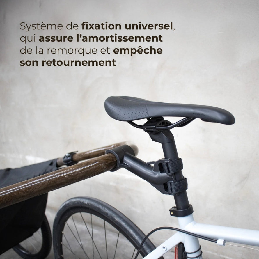 Remorque utilitaire vélo Maïna 20 de Globeforyou avec fixation universelle assurant amortissement et stabilité