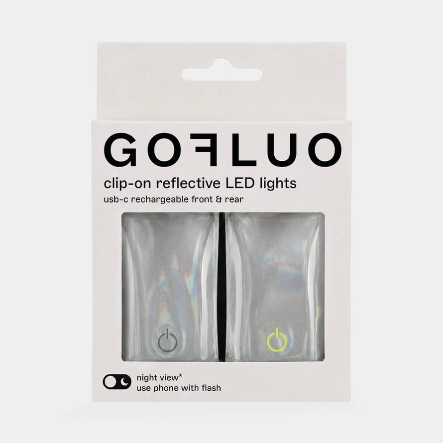 Set 2 lampes rechargeables Go Fluo Pulse clip avant et arriere pour securite cycliste optimale