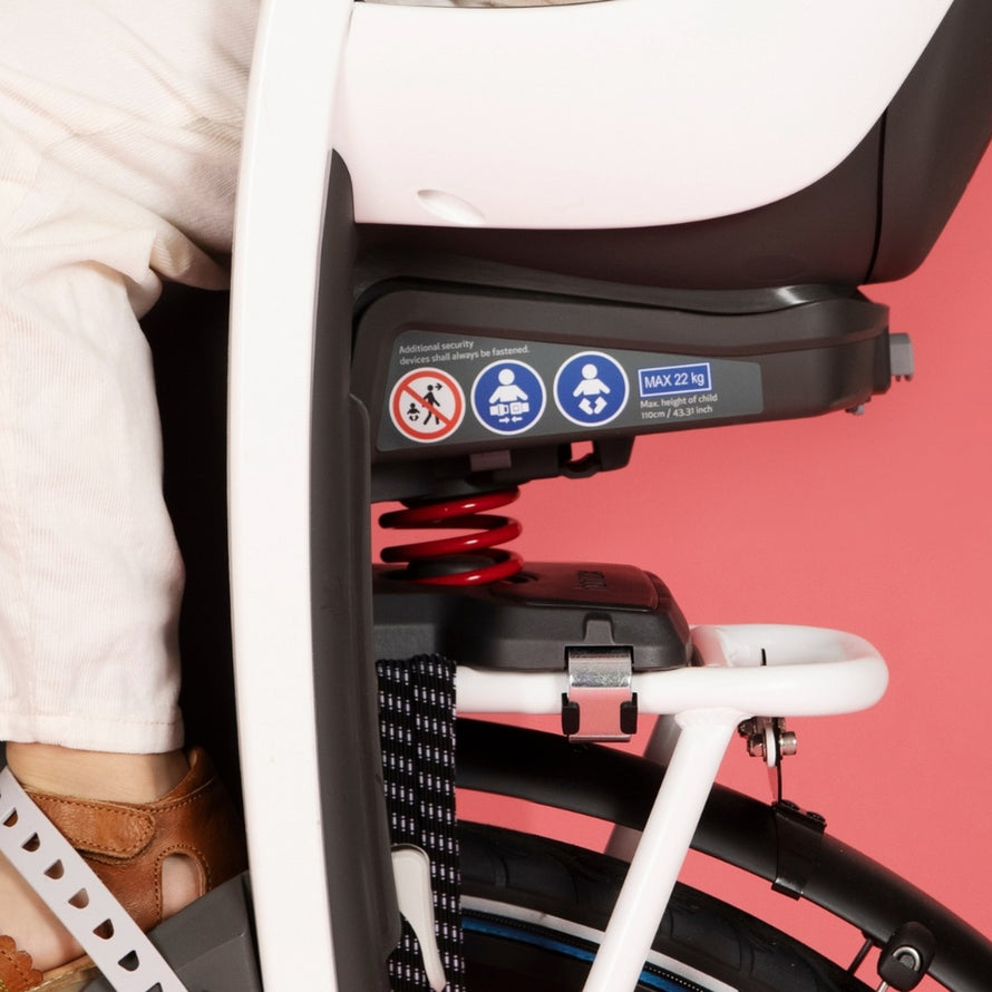 Siege velo enfant inclinable Hamax Caress avec suspension efficace et fixation securisee sur porte-bagages