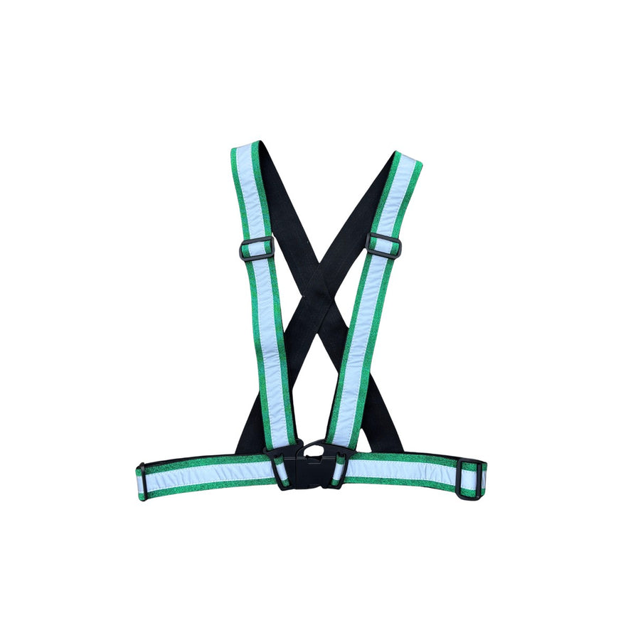 Harnais reflechissant Suzon & Suzette avec bande verte pour securite et visibilite a velo