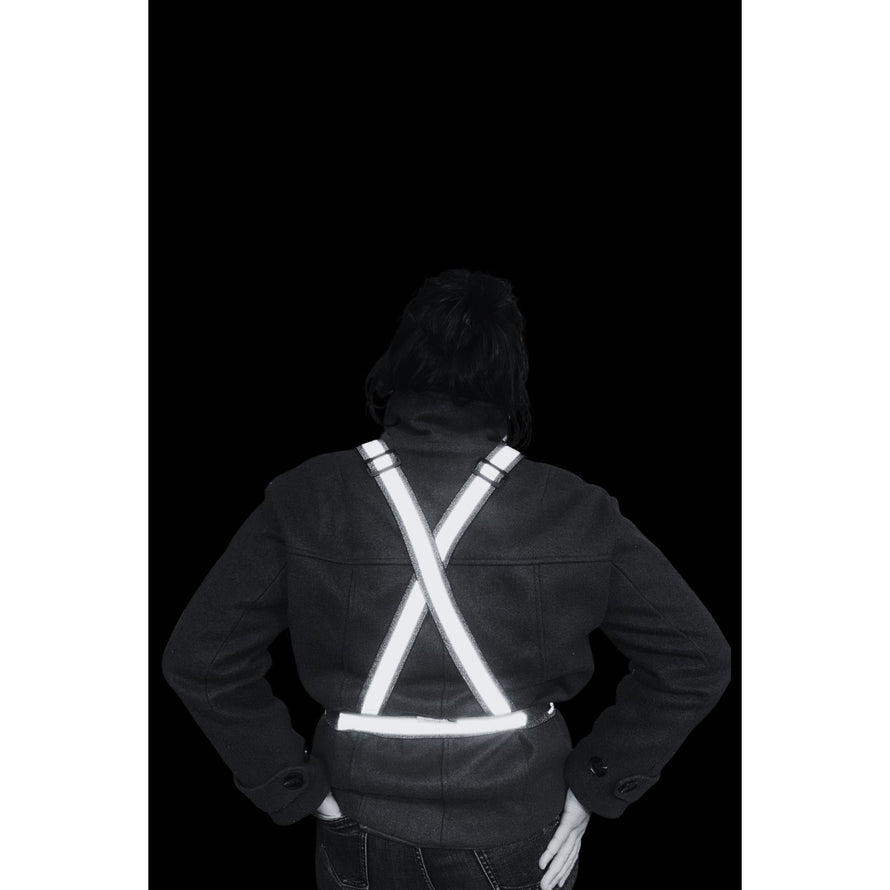 Harnais reflechissant Suzon & Suzette blanc pour une visibilite optimale et securite a velo