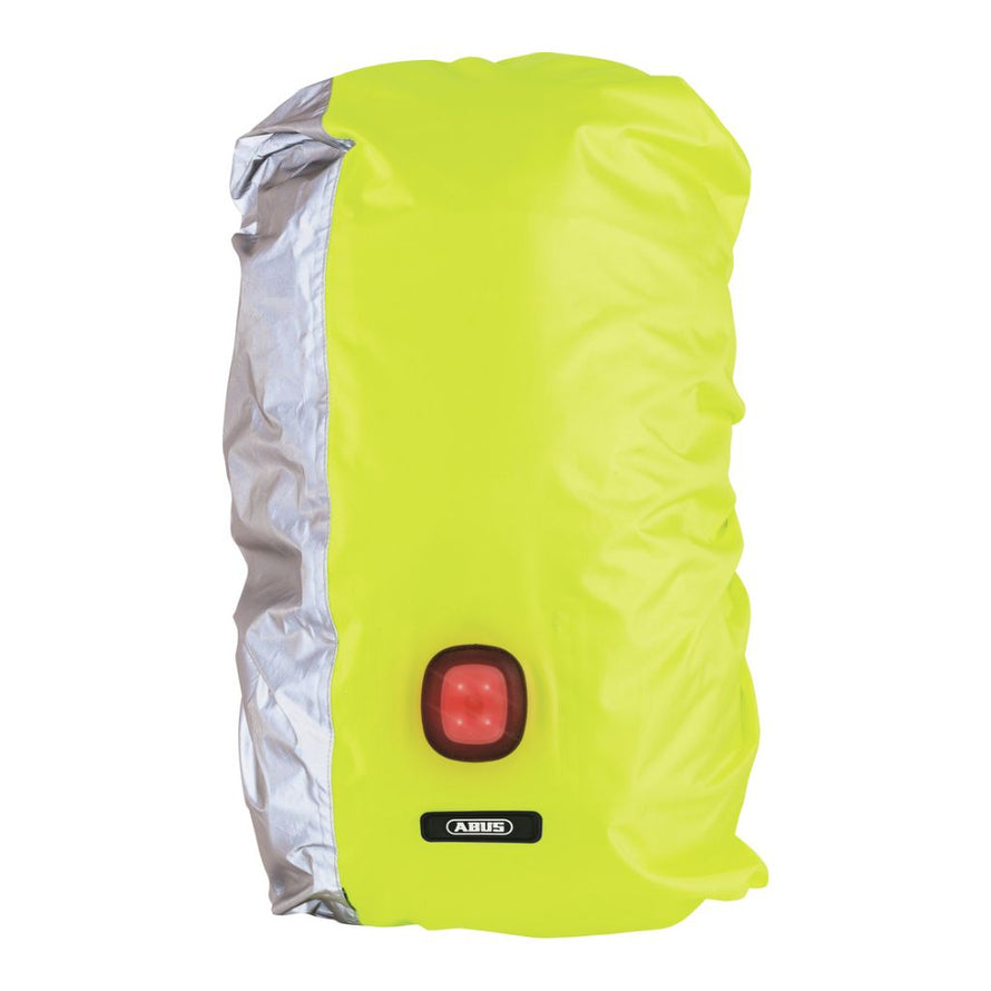 Housse de protection de pluie pour sac à dos réfléchissante avec LED rouge pour cyclistes Abus Lumino Night Cover Yellow