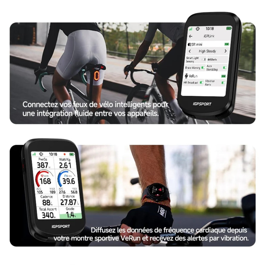 Compteur GPS igpsport BSC200 Pro avec connexion montre sportive et alertes vibrations pour cyclistes performants