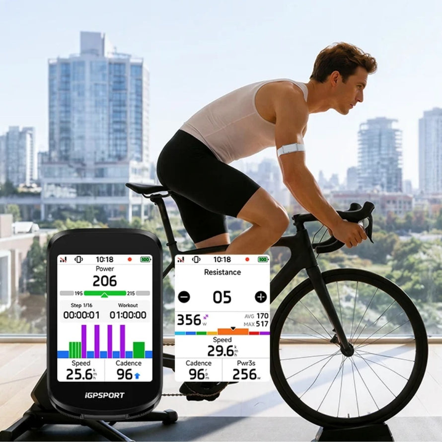 Compteur GPS igpsport BSC200 Pro affichant puissance, cadence et vitesse pour entraînement vélo précis