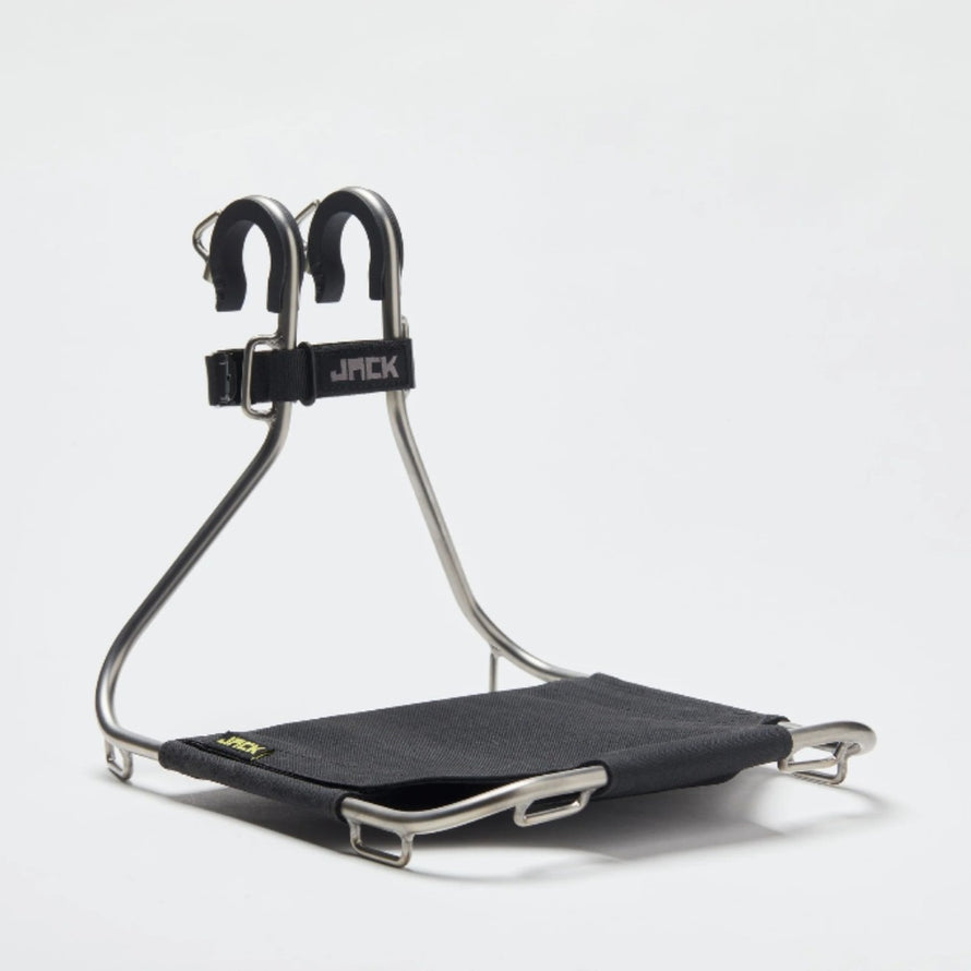 Porte bagages avant Jack the bike rack en acier inoxydable avec support textile noir pour vélo urbain léger et durable