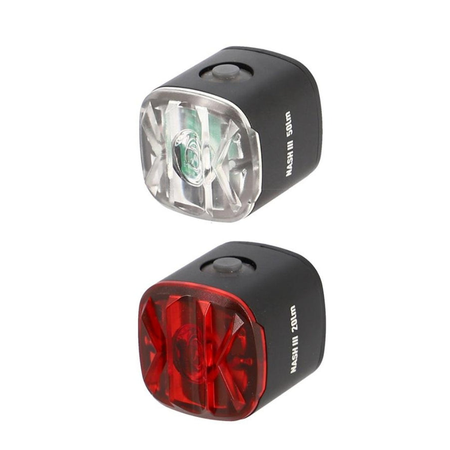 Kit eclairage rechargeable Kheax Nash III avec leds avant et arriere pour meilleure securite a velo
