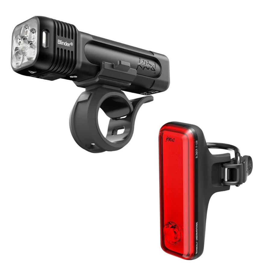 Kit eclairage velo Knog Blinder Pro 1400 et R150 avec leds avant et arriere pour une securite renforcee