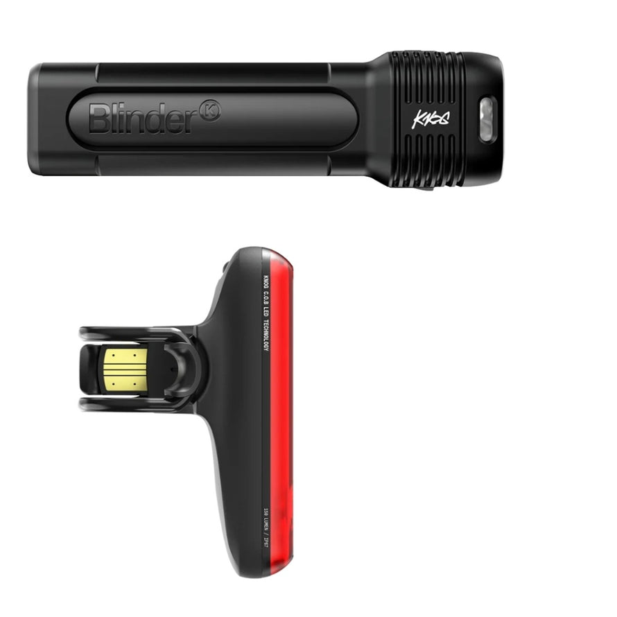 Kit eclairage velo Knog Blinder Pro 1400 et Blinder R150 avec leds haute performance pour securite et visibilite optimale