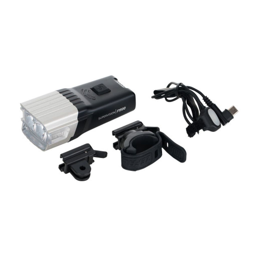 Kit pour installer un éclairage avant rechargeable avec commande déportée sur le guidon de votre vélo Zéfal Supervision F1500