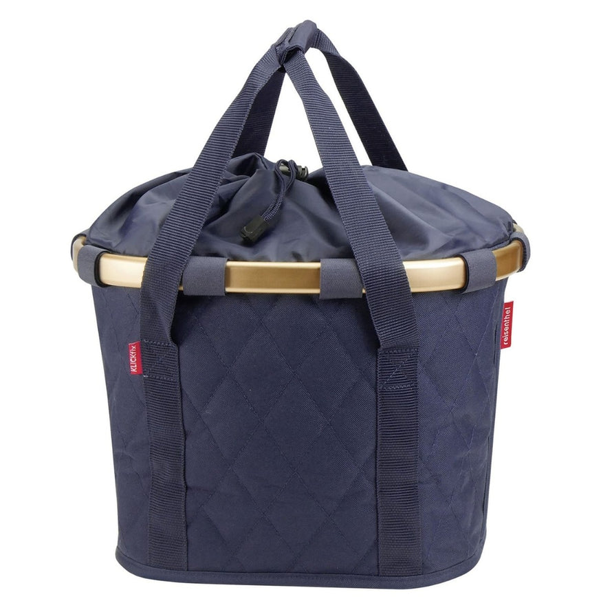 Panier avant vélo Klickfix Bikebasket 15L bleu matelassé avec fermeture clip, idéal pour transport urbain sécurisé