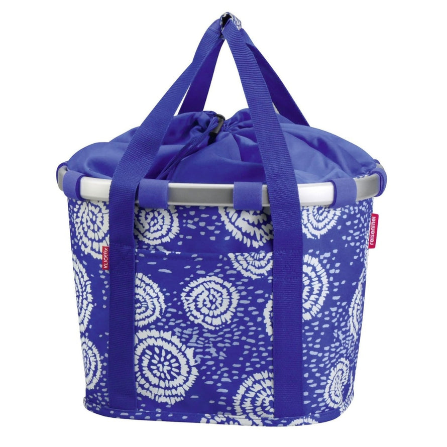 Panier avant vélo Klickfix Bikebasket 15L bleu avec motif floral, léger et pratique pour ville