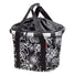Panier avant vélo Klickfix Bikebasket 15L noir blanc à fleurs avec cordon de fermeture pratique et design urbain