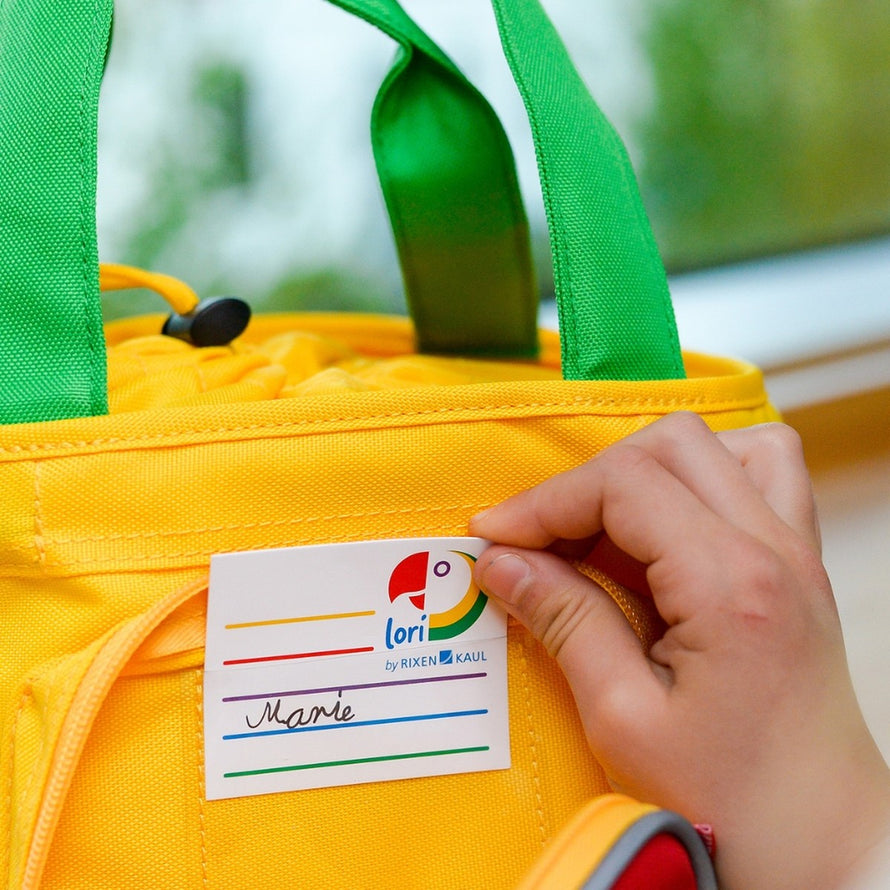 Panier vélo enfant Klickfix Lori Shopper 4L avec étiquette personnalisable pour identifier les affaires