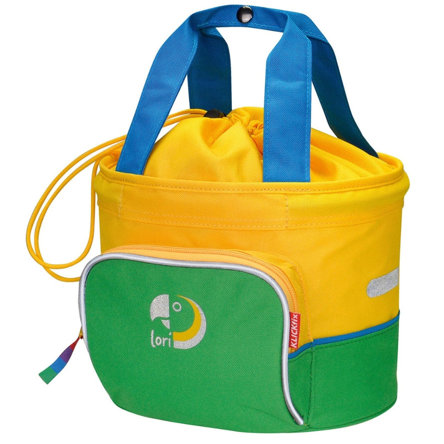 Panier vélo enfant Klickfix Lori Shopper 4L multicolore avec fixation guidon et poche zippée pratique