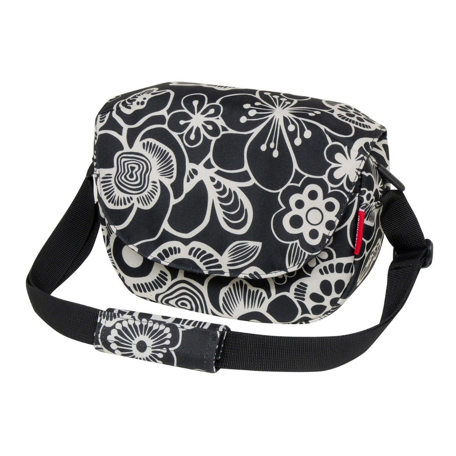 Sacoche guidon Klickfix Reisenthel FunBag 4L noire et blanche à motif floral, pratique et convertible pour vélo urbain