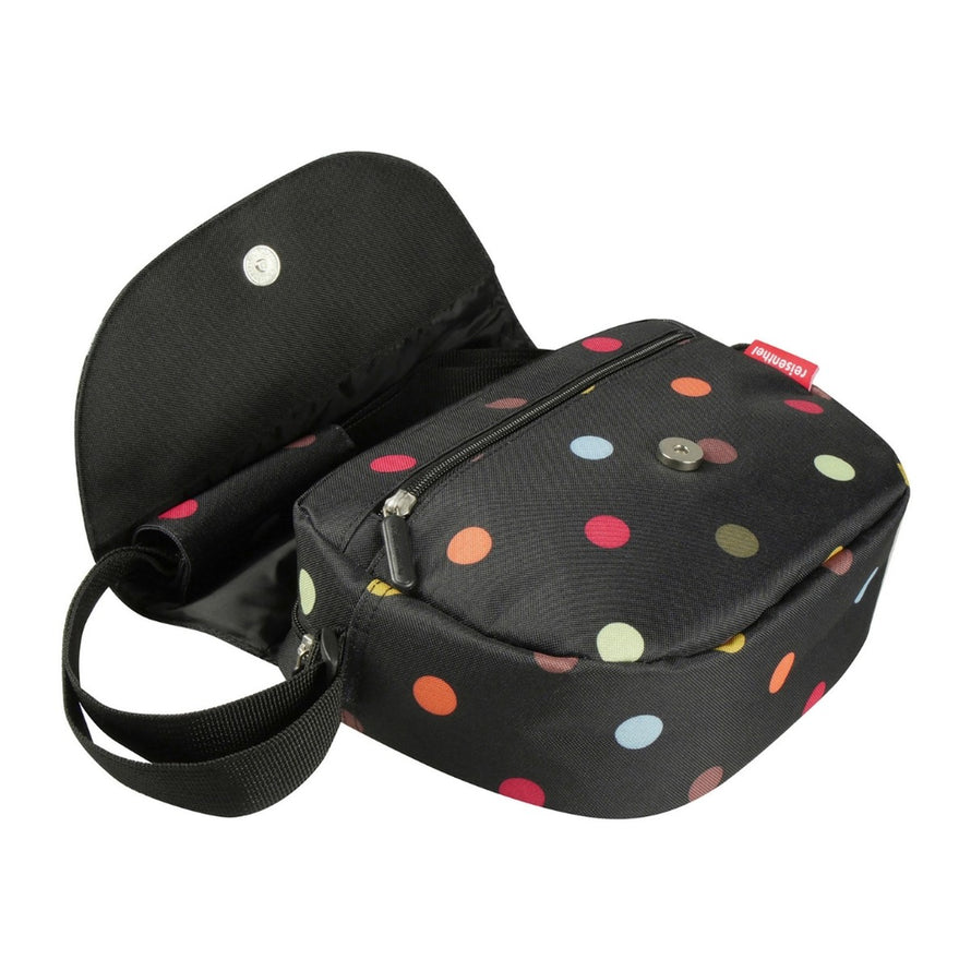 Sacoche guidon Klickfix Reisenthel FunBag 4L noire à pois colorés, convertible et pratique pour vélo urbain