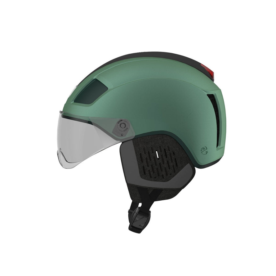 Casque velo urbain Lazer Nova KinetiCore LED Winterkit vert avec visiere et systeme LED pour securite urbaine