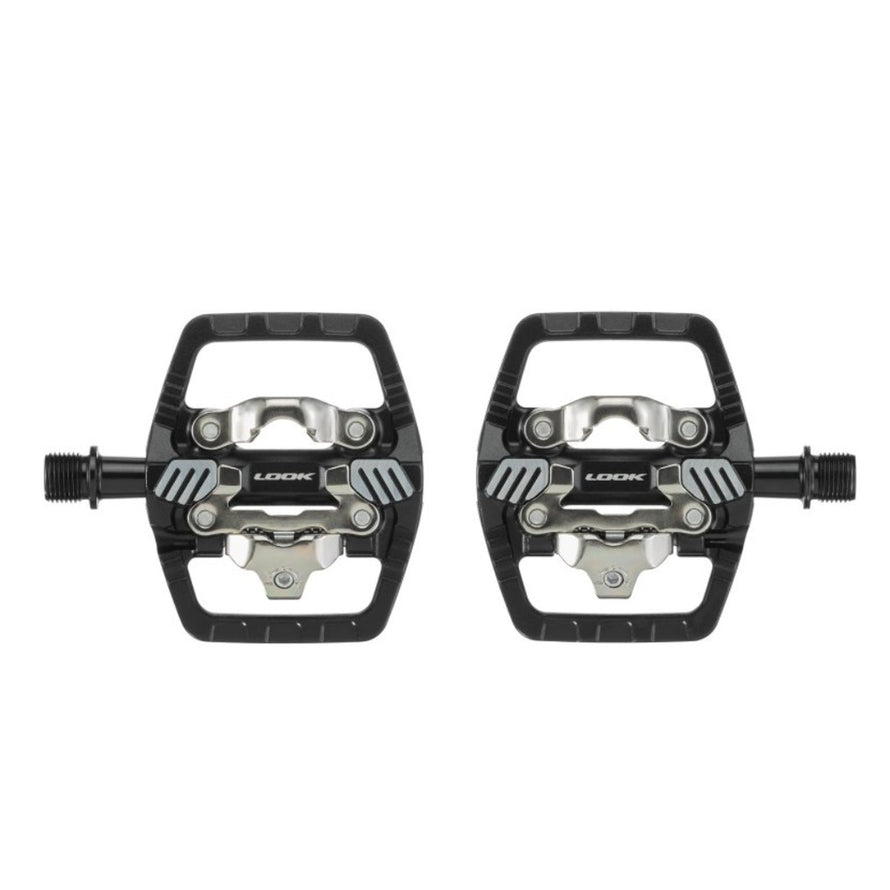 Pedales semi-automatiques Look X-Venture+ noires pour VTT, alliant robustesse et performance sur chemins accidentes