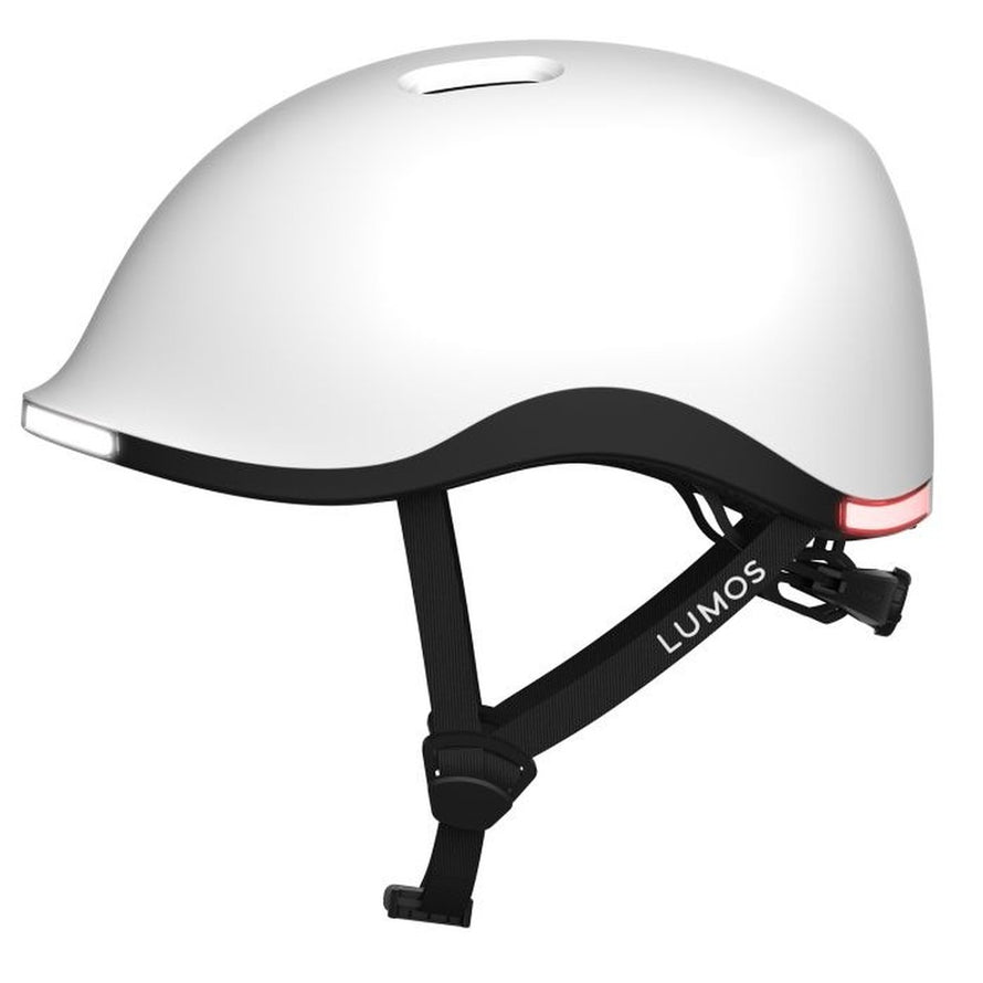 Casque velo Lumos Nyxel blanc avec eclairage LED avant et arriere pour securite optimale du cycliste