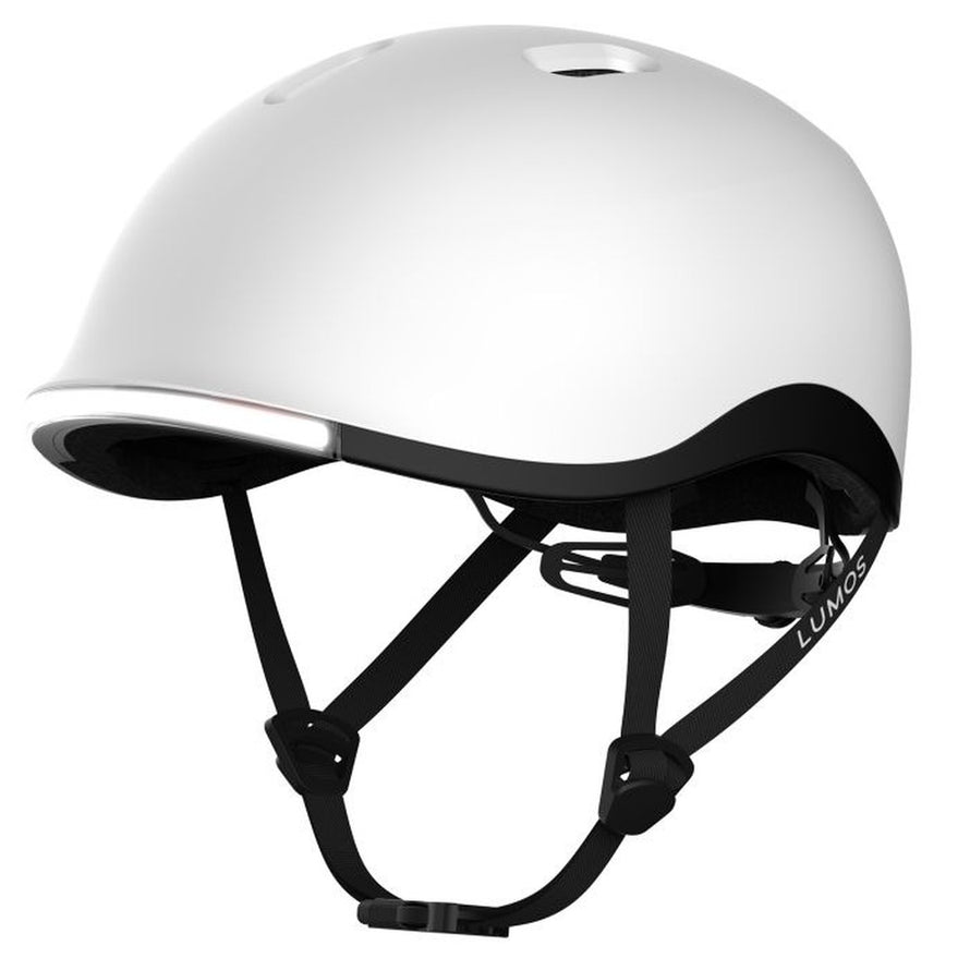 Casque velo Lumos Nyxel blanc avec eclairage LED avant pour meilleure securite et confort du cycliste