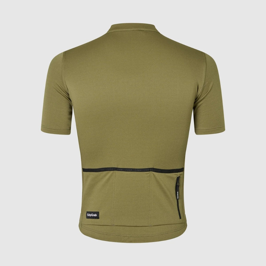 Maillot manches courtes GripGrab EXPLR Merinotech en laine merinos olive avec poches zippées pour cyclisme