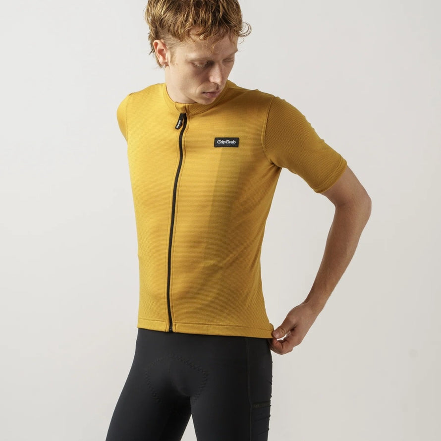 Maillot cyclisme manches courtes laine merinos GripGrab EXPLR Merinotech couleur moutarde