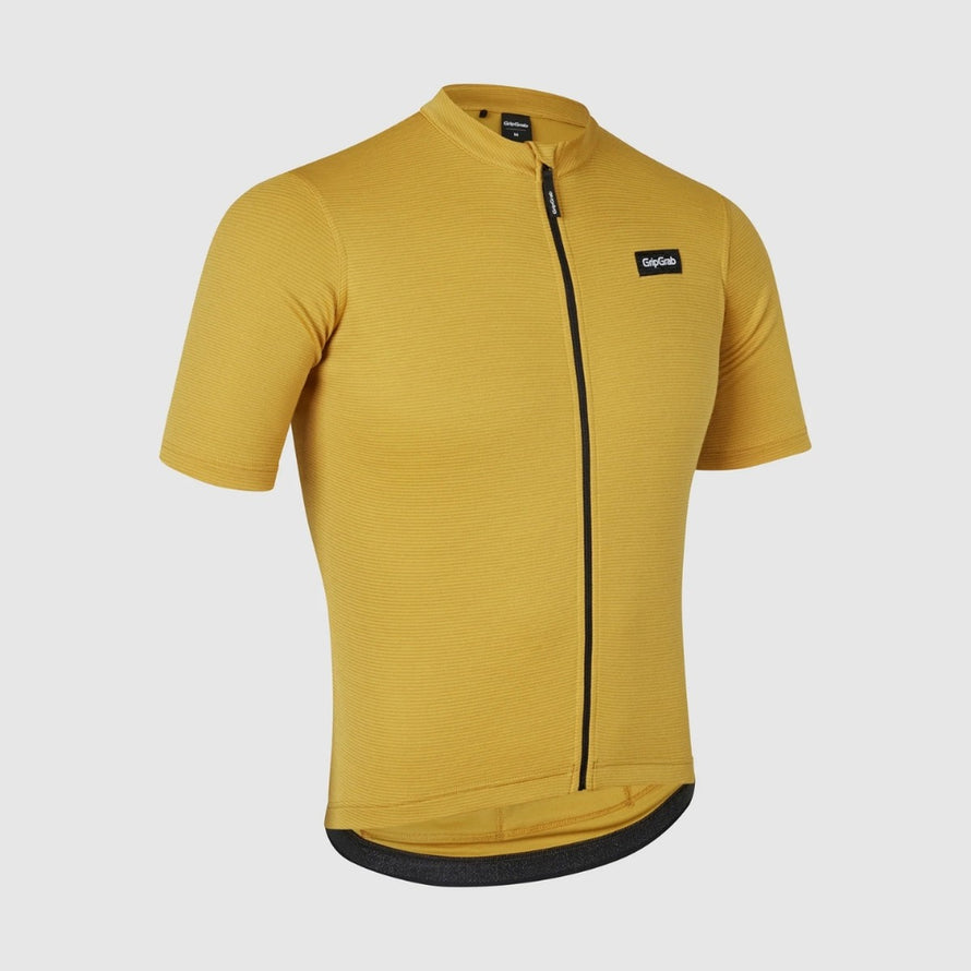 Maillot manches courtes laine merinos GripGrab EXPLR Merinotech jaune pour cyclisme confort et performance