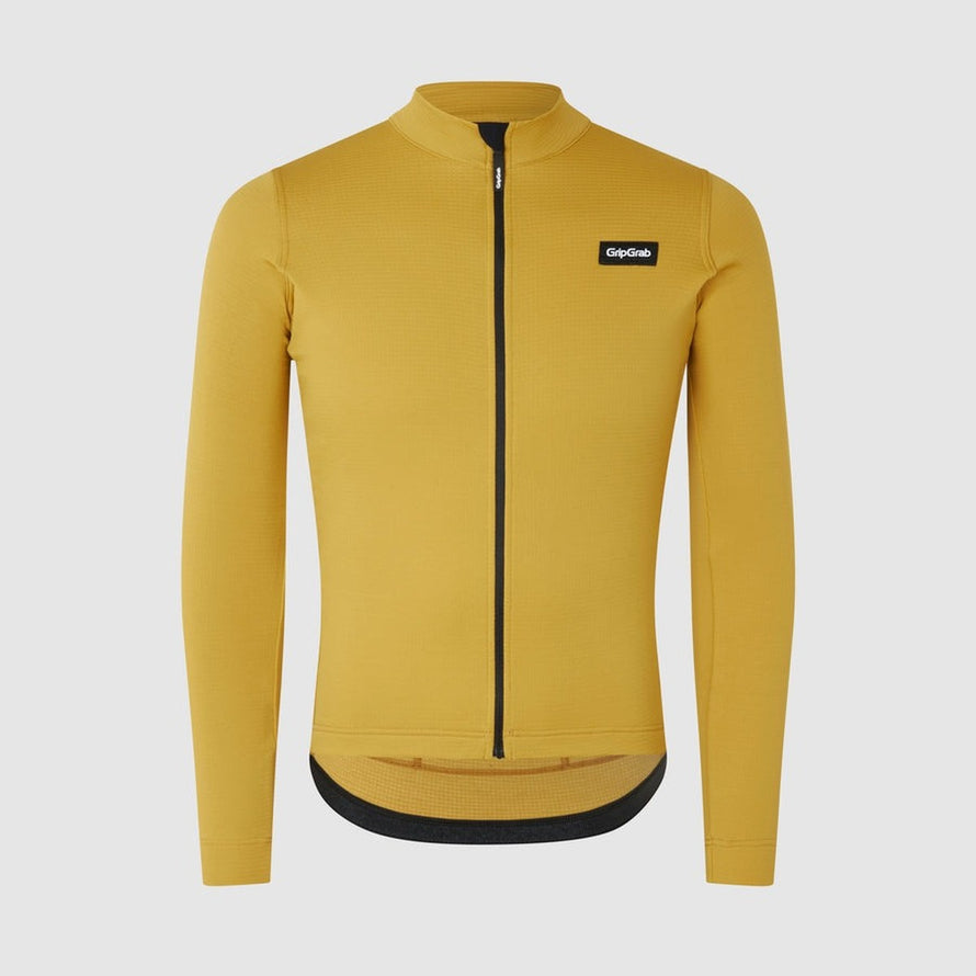 Maillot thermique GripGrab Merinotech Explr jaune moutarde manches longues pour cyclisme hiver isolant et respirant