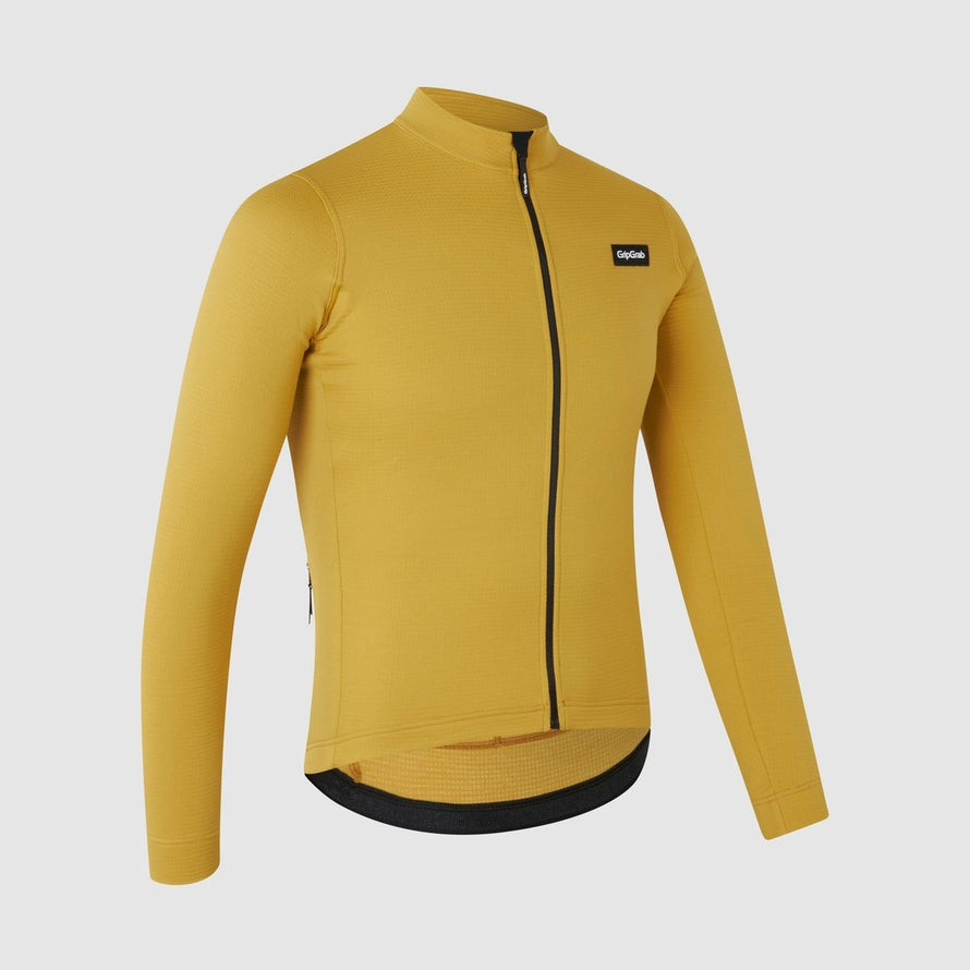 Maillot thermique manches longues GripGrab Merinotech Explr jaune moutarde pour cyclisme hiver isolant et respirant
