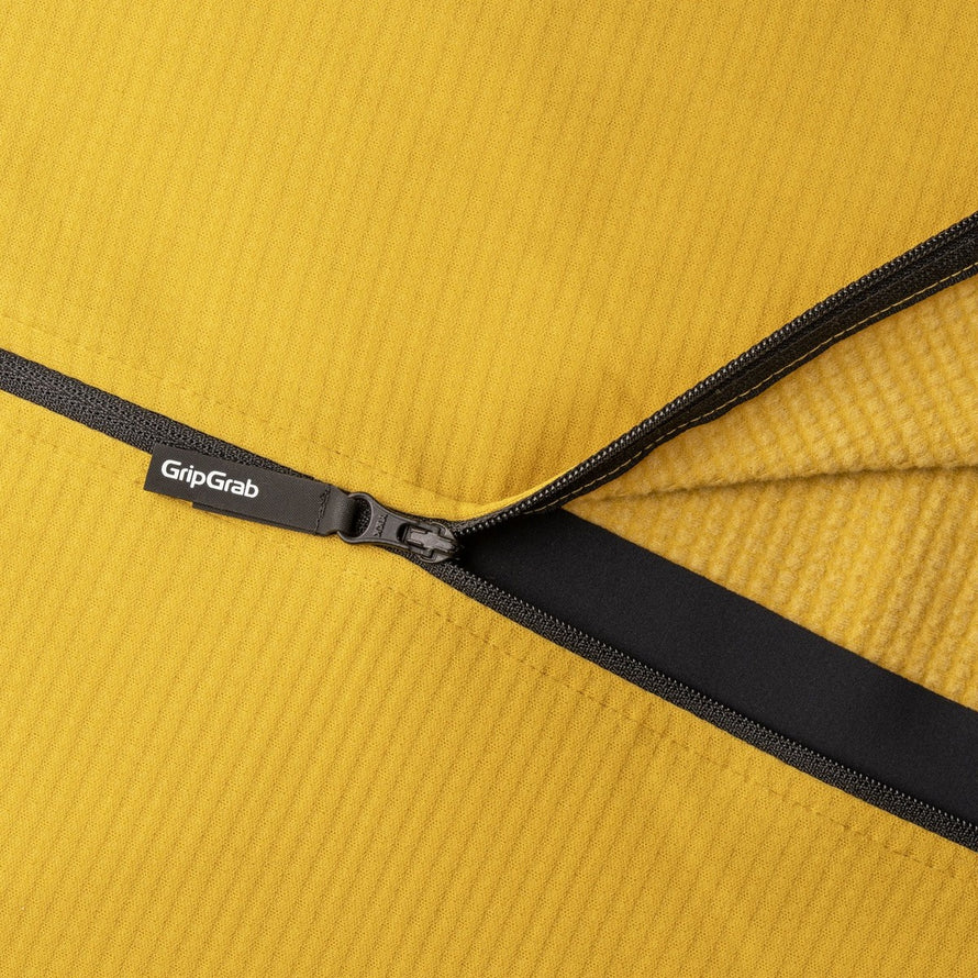 Maillot thermique GripGrab Merinotech Explr jaune moutarde avec zip fermé pour cyclisme hiver isolant et respirant