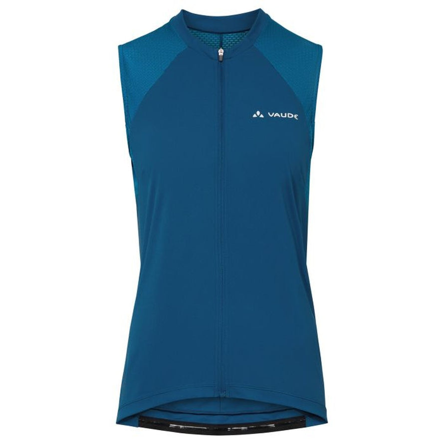 Maillot sans manches femme Vaude Matera FZ bleu, léger et respirant pour cyclisme estival confortable