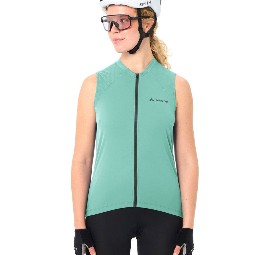 Maillot sans manches femme Vaude Matera FZ menthe avec zip avant, respirant et léger pour cyclisme estival