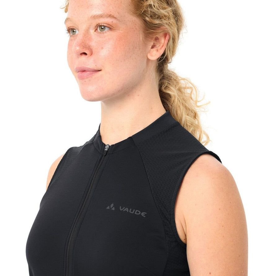 Maillot sans manches femme Vaude Matera FZ noir avec zip avant, respirant et confortable pour cyclisme en été