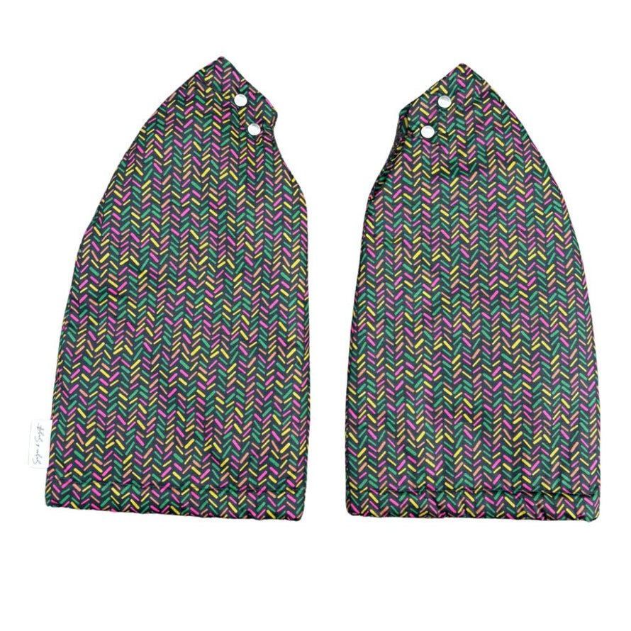 Manchons vélo Suzon et Suzette motif Tetris coloré pour une protection originale et fun