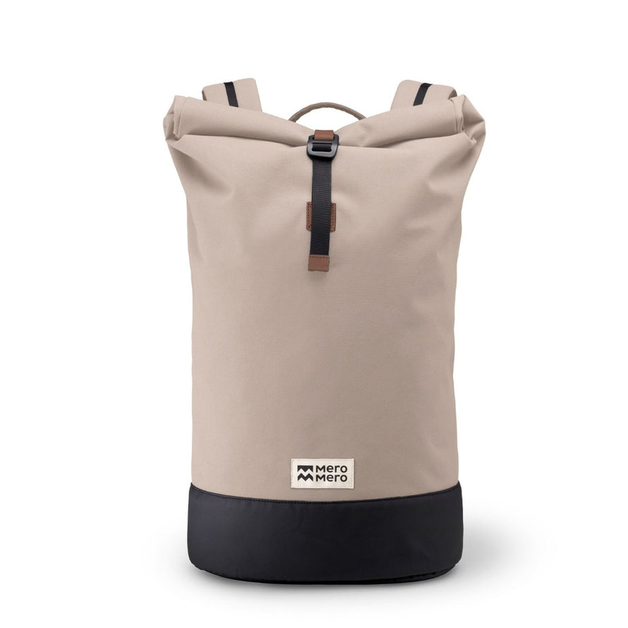 Sac a dos roll-top MeroMero Squamish V3 beige avec base noire, design epure pour cyclistes urbains