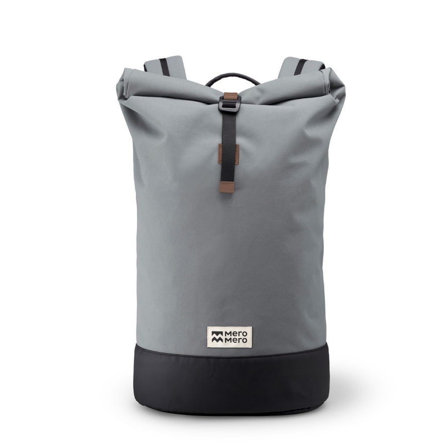 Sac a dos roll-top MeroMero Squamish V3 gris fonce avec base noire, parfait pour trajets urbains a velo