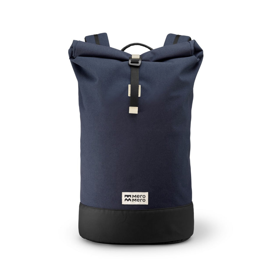 Sac a dos roll-top MeroMero Squamish V3 bleu marine avec base noire, ideal pour cyclistes urbains