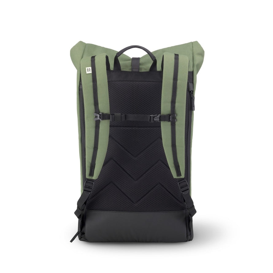 Sac a dos roll-top Meromero Squamish V3 olive et noir, robuste et pratique pour cyclistes urbains