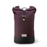 Sac à dos roll-top MeroMero Squamish V3 violet avec base noire, élégant et fonctionnel pour cyclistes urbains