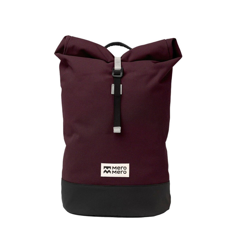 Sac a dos imperméable roll-top MeroMero Wanaka bordeaux et noir, design urbain et fonctionnel pour cyclistes