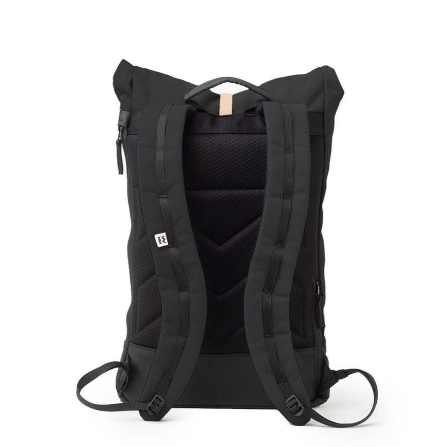 Dos du sac a dos roll-top imperméable MeroMero Wanaka noir, confort et maintien pour cyclistes urbains