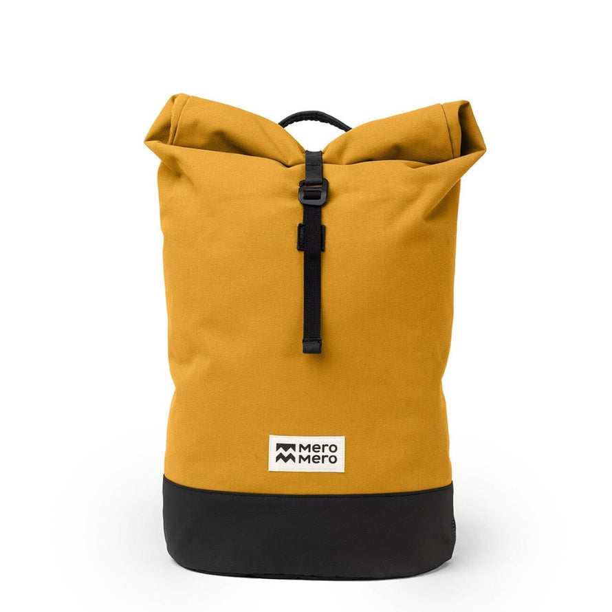 Sac a dos imperméable roll-top MeroMero Wanaka jaune et noir, design urbain pour cyclistes modernes