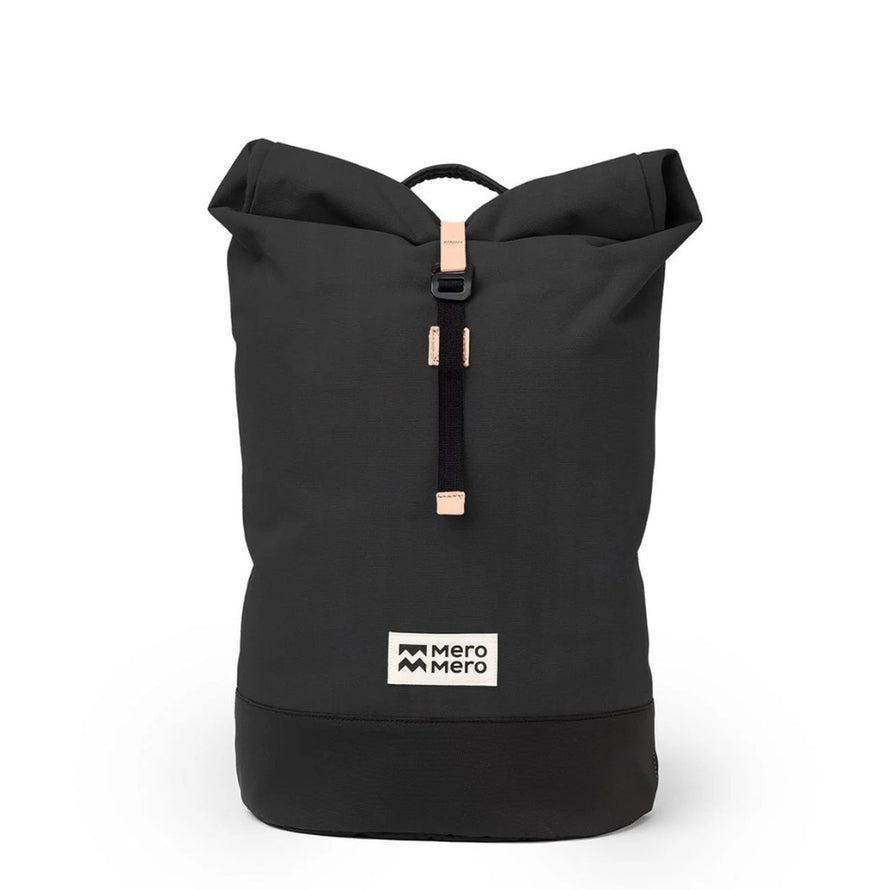 Sac a dos imperméable roll-top MeroMero Wanaka noir, design épuré pour cyclistes urbains