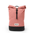 Sac a dos imperméable roll-top MeroMero Wanaka rose et noir, parfait pour les trajets urbains à vélo