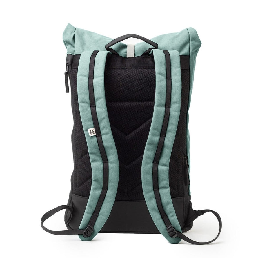 Sac a dos imperméable roll-top MeroMero Wanaka vert pale et noir, confort et maintien pour cyclistes urbains