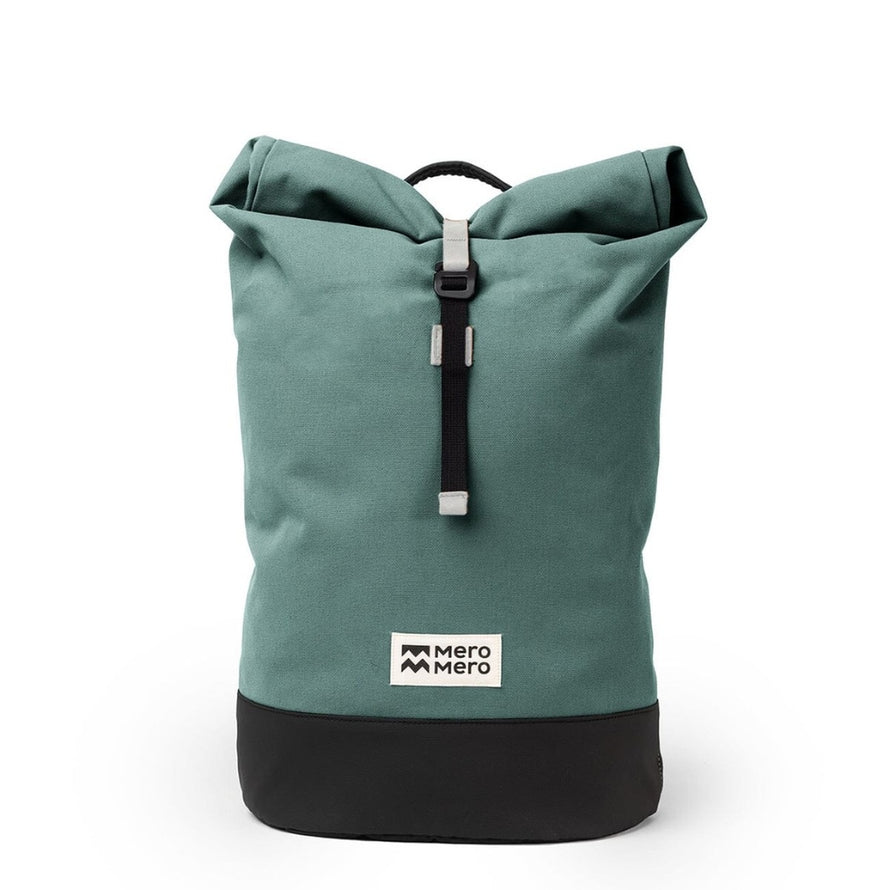 Sac a dos roll-top imperméable MeroMero Wanaka vert sauge et noir, idéal pour cyclistes urbains