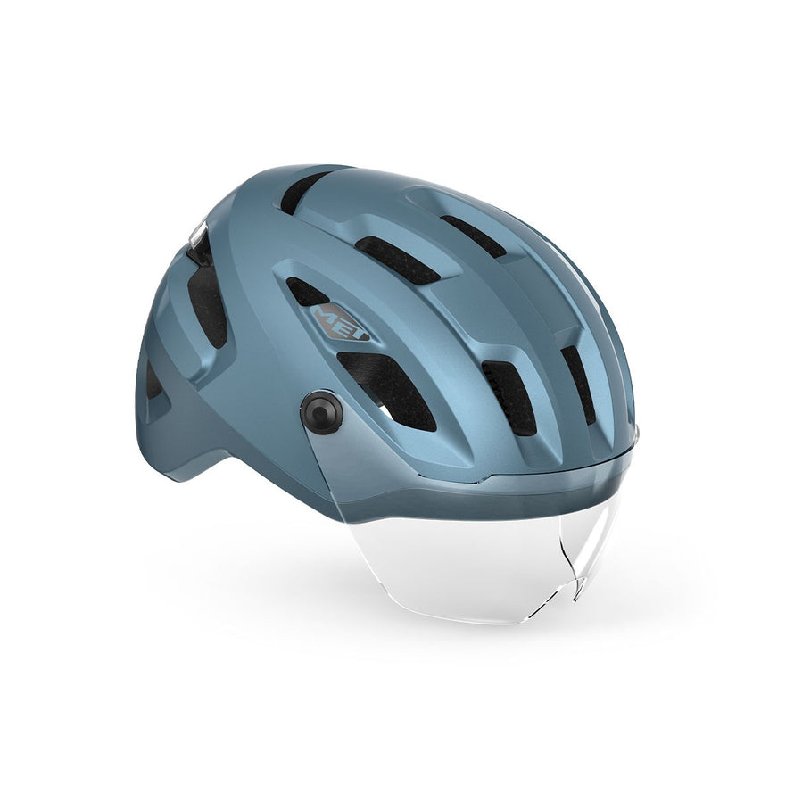 Casque Met Intercity Mips bleu avec visière intégrée pour confort et sécurité en vélo urbain
