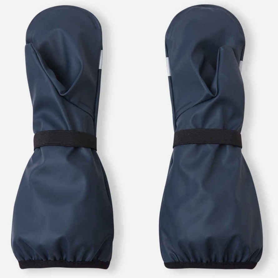 Paire de moufles souples enfants Reima Puro bleues avec détails réfléchissants., vue de l'envers. 