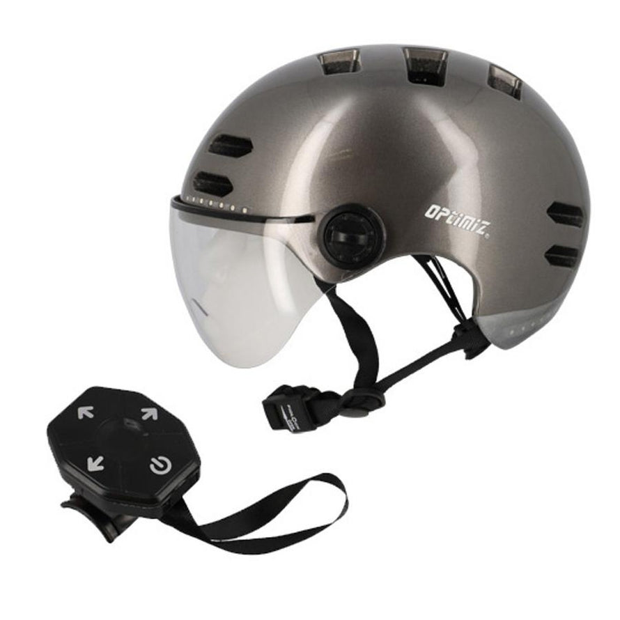 Casque vélo Optimiz à visière avec clignotants LED intégrés et télécommande pour signalisation sécurisée en ville