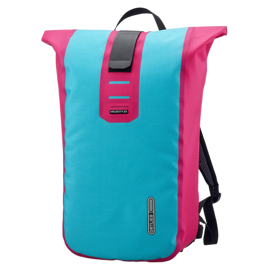 Sac a dos velo etanche Ortlieb Velocity Lite 23L bleu et rose, resistant et pratique pour cyclistes urbains